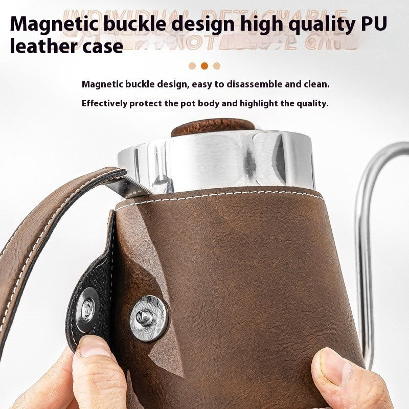 304 Stainless Steel Hand Made Coffee Maker Household Hanging Ear Narrow Mouth Coffeepot Leather Anti-scald Hand Wash Pot