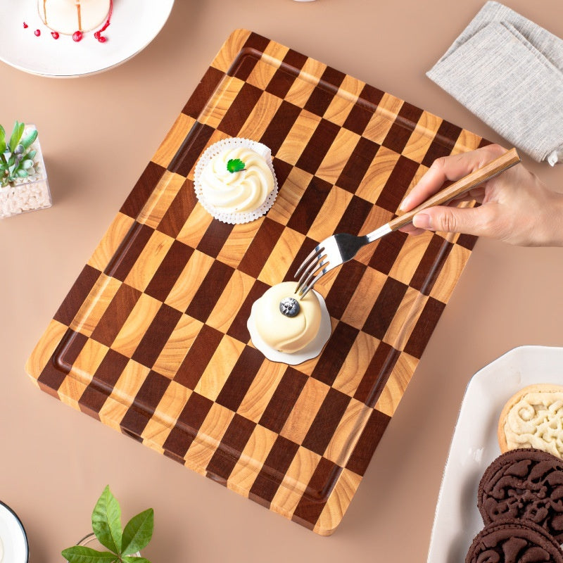 Wooden Chessboard Grid Cutting Board Chopping Board For Fruits