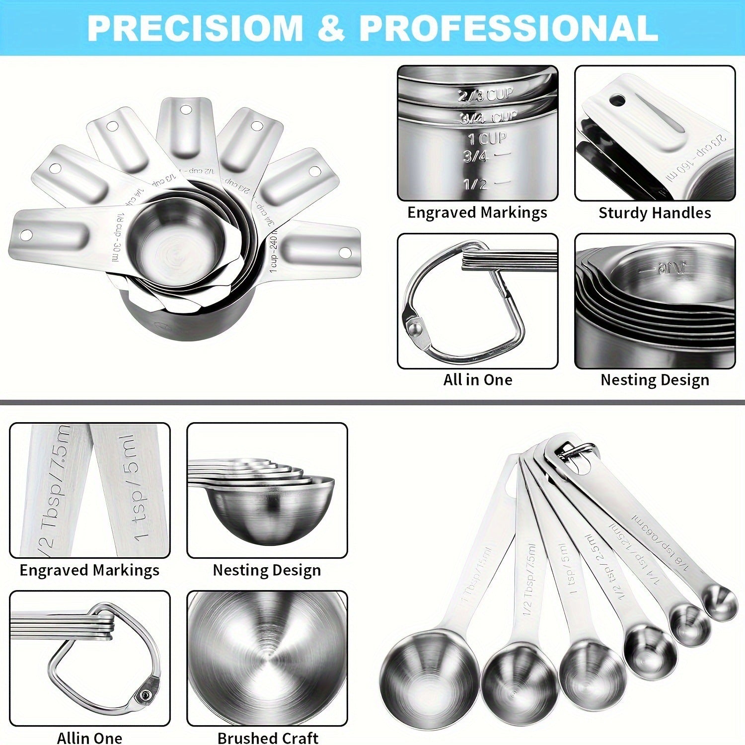 Measuring Cups And Spoons Set Stains Steel