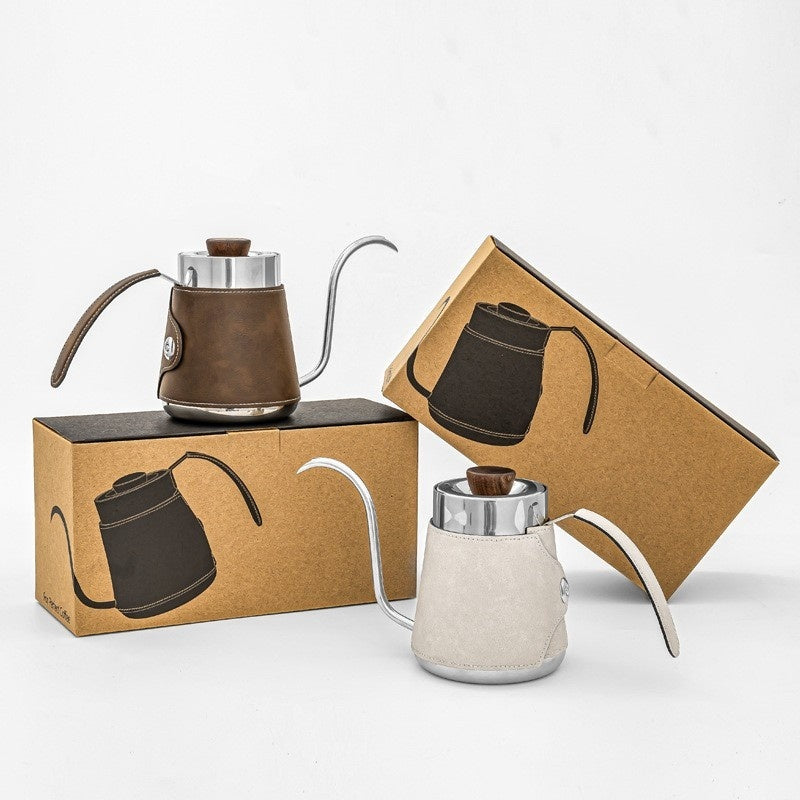 304 Stainless Steel Hand Made Coffee Maker Household Hanging Ear Narrow Mouth Coffeepot Leather Anti-scald Hand Wash Pot
