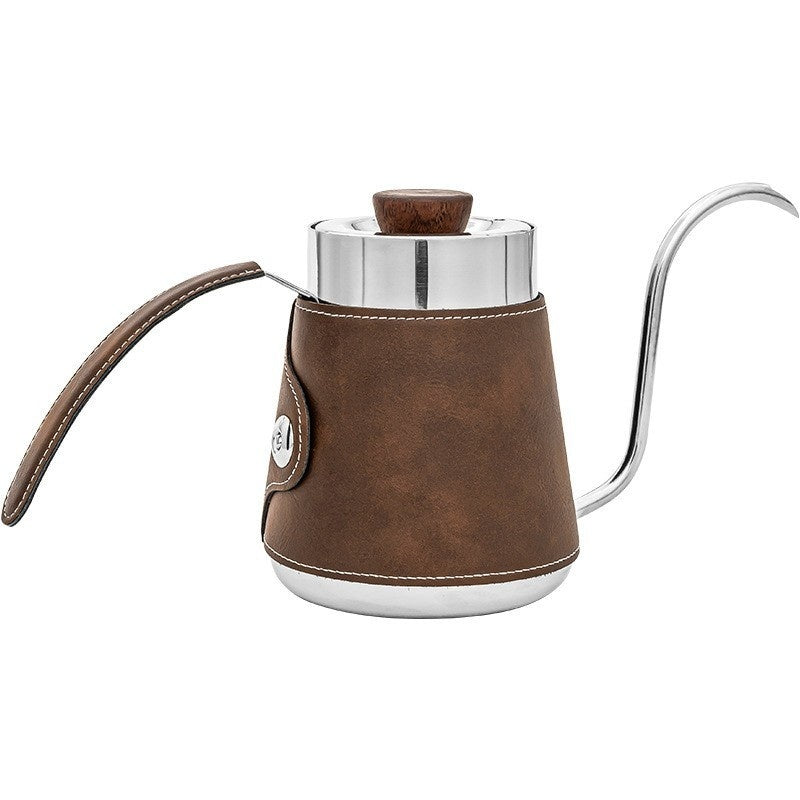 304 Stainless Steel Hand Made Coffee Maker Household Hanging Ear Narrow Mouth Coffeepot Leather Anti-scald Hand Wash Pot